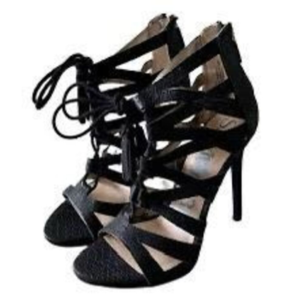 Sam & Libby Size 9 Strappy Cage Stiletto High Heels Black Cocktail Party Glam
